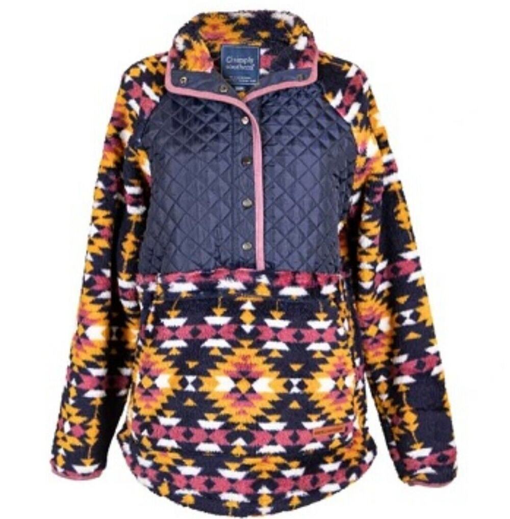 Simply Southern Fleece Pullover Southwest Aztec Pullover Snap Pockets Large